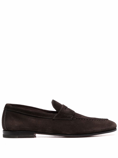 Santoni Door Suede Loafers In Brown