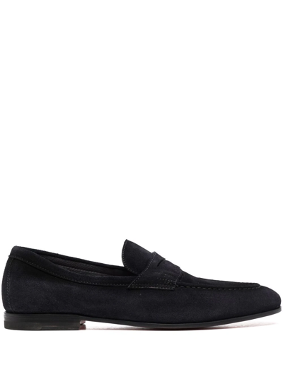 Santoni Stitched Slip On Loafers In Blue