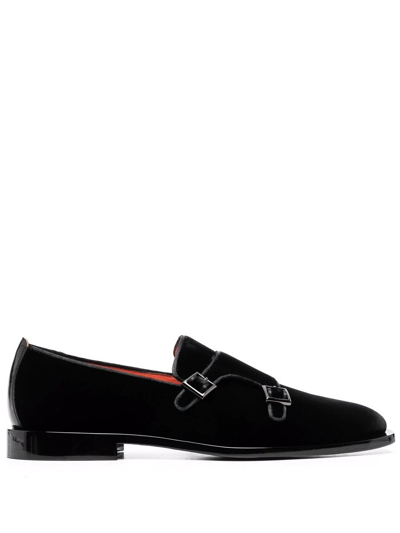 Santoni Buckle Detail Monk Shoes In Black