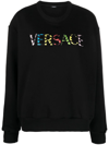 Versace Logo Appliqué Cotton Sweatshirt In Black