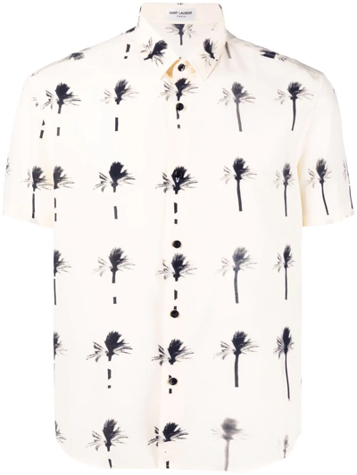 Saint Laurent X Bruno V.roels Men's Paradise Palm Silk Sport Shirt In Beige