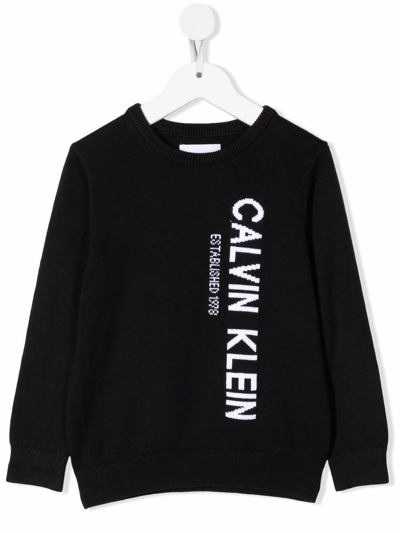 Calvin Klein Kids' Intarsia Logo-knit Jumper In Black