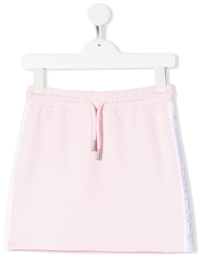 Calvin Klein Kids' Logo Side-stripe Mini Skirt In Pink