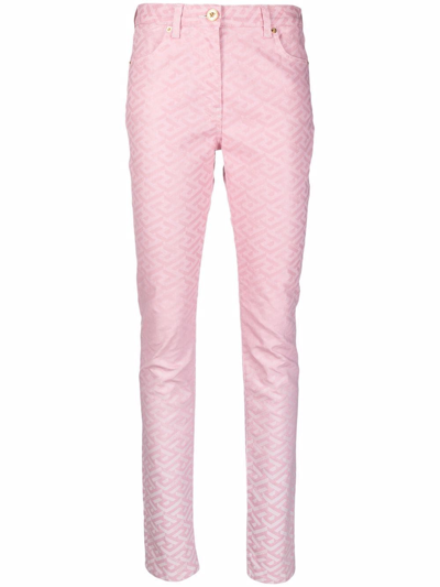 Versace La Greca 修身牛仔裤 In Pink