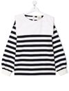 Douuod Teen Striped Bib-collar Long-sleeved Top In White