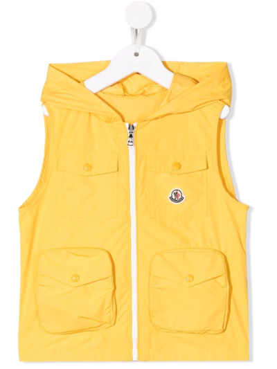 Moncler Teen Logo-patch Hooded Gilet In Yellow