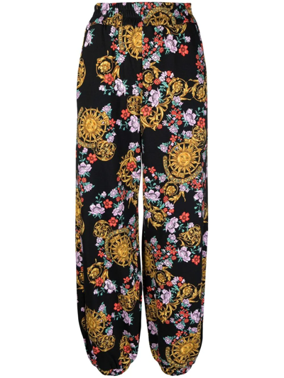 Versace Jeans Couture Garland Print Cotton Jersey Sweatpants In Black,multi