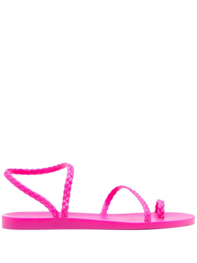 Ancient Greek Sandals Eleftheria 麻花编织亮片金葱橡胶凉鞋 In Fluo Fucsia