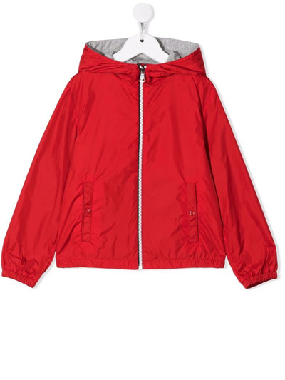 Moncler Kids' Zipped-up Hooded Jacket In Red