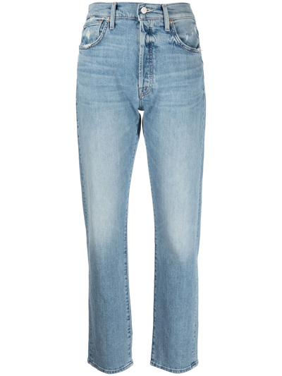 Mother Hiker Hover Straight-leg High-rise Stretch-denim Jeans In Azzurro