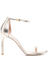 Stuart Weitzman Square-toe Metallic-effect Sandals In Gold