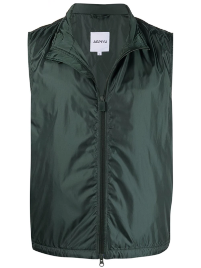 Aspesi High Neck Zipped Gilet In Green