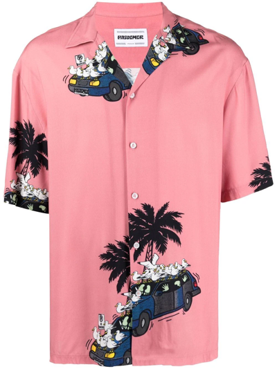 Pas De Mer Car-print Camp Collar Shirt In Pink