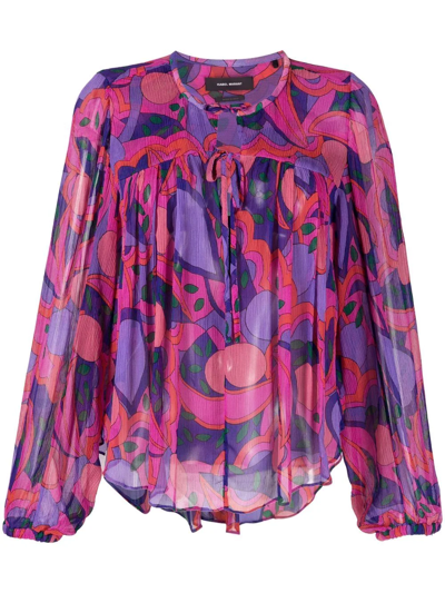 Isabel Marant Purple Silk Ametissa Abstract-print Blouse In Pink