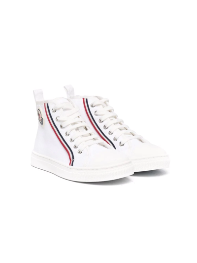 Moncler Kids' High-top Canvas Sneakers With Logo In White