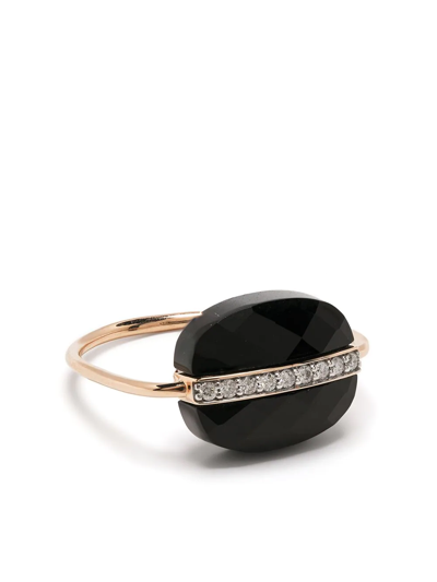 Morganne Bello 18kt Rose Gold Aurore Diamond Onyx Ring In Black