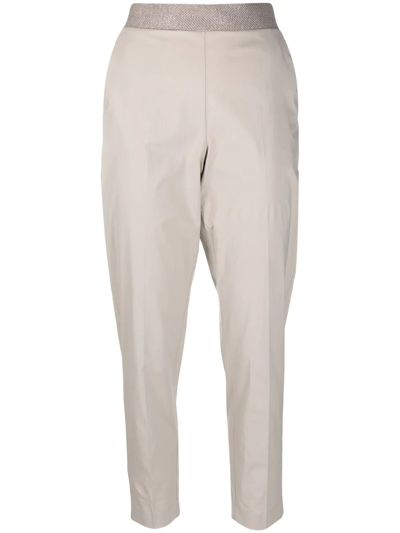 Le Tricot Perugia Contrast-waist Tapered Trousers In Neutrals