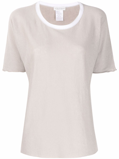 Le Tricot Perugia Contrast-neck Short-sleeve Top In Neutrals
