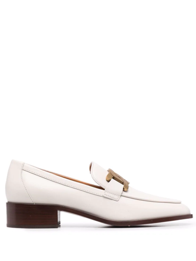 Tod's Logo-plaque Leather Loafers In Bianco