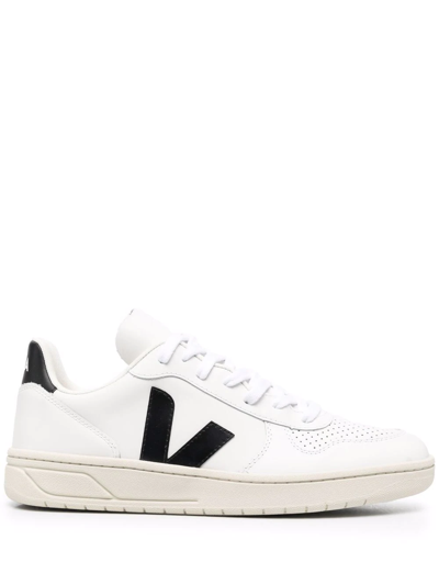 Veja V-10 Panelled Lace-up Sneakers In White