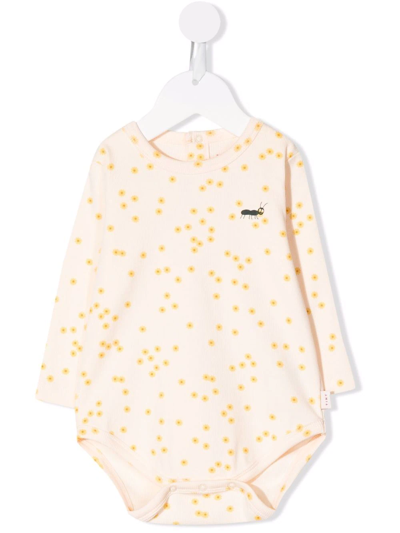 Tiny Cottons Babies' Daisy-print Long-sleeve Bodysuit In Neutrals