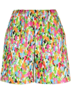 Msgm Abstract-print Pleated Shorts In Green