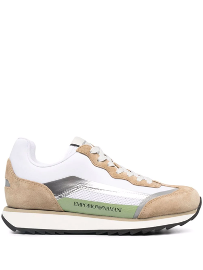 Emporio Armani Nylon Trainers With Suede And Mesh Details In Two-tone