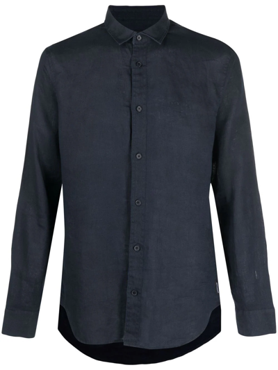 Armani Exchange Long-sleeve Linen Shirt In Blue