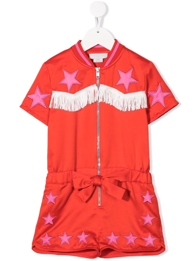 Stella Mccartney Kids' Short Jumpsuit With Application In Red