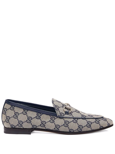 Gucci Jordaan 经典logo乐福鞋 In Beige Blue/blu