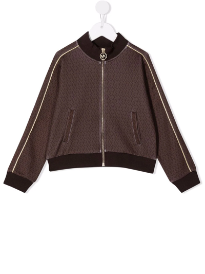 Michael Kors Kids' Monogram-pattern Zip-up Jacket In Brown