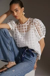 English Factory Organza Check Puff-sleeve Top In White