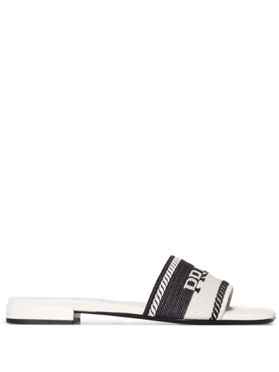 Prada Logo Embroidered Slide Sandals In Multi