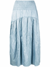 Vince Metallic Smock Waist Tiered Cotton Blend Skirt In Blau