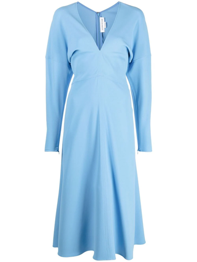 Victoria Beckham V-neck Dolman-sleeve Midi Dress In Sky Blue