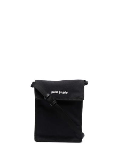 Palm Angels Crossbody Cotton Phone Bag With Logo In Black