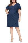 Sl Fashions Surplice Neck Glitter Side Crystal Embellished Sheath Shift Dress In Nav