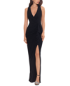 Betsy & Adam Long V-neck Wrap Jersey Ruched Gown In Black
