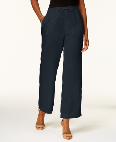 Charter Club Petite 100% Linen Drawstring Pants, Created For Macy's In Intrepid Blue