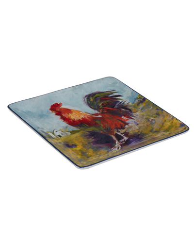 Certified International Rooster Meadow Square Platter In Blue