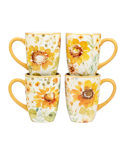 Certified International Set Of 4 Sunflowers Forever Mugs In Multicolor