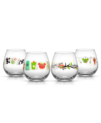 Joyjolt Disney Mickey Mouse 15 oz Joy O Joy Stemless Wine Glass, Set Of 4 In Clear