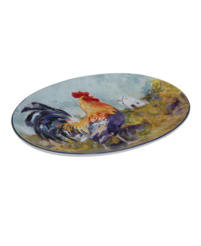 Certified International Rooster Meadow Oval Platter In Blue