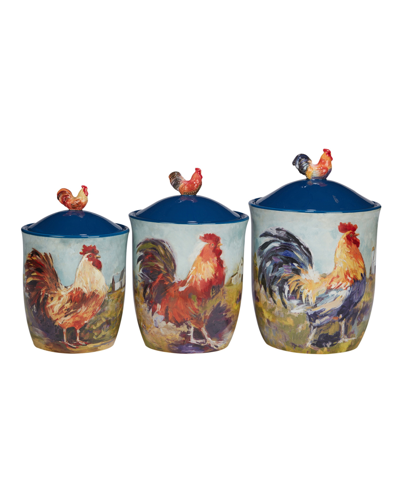Certified International Rooster Meadow Canister Set, 3 Piece In Blue