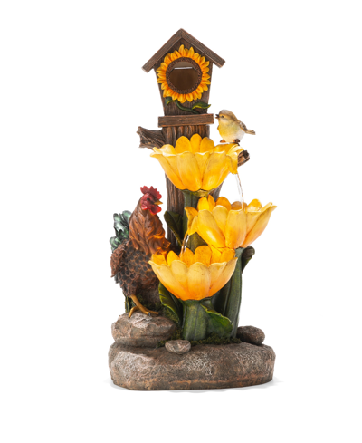 Glitzhome Farmhouse Sunflowers And Birdhouse Resin Outdoor With Pump And Light Fountain, 28.5" Height In Multi