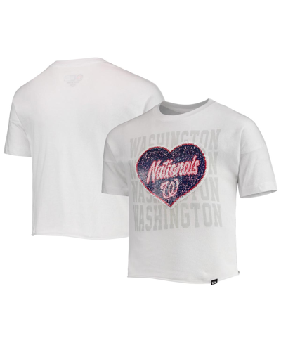 New Era Girls Youth  White Washington Nationals Flip Sequin Heart Crop Top