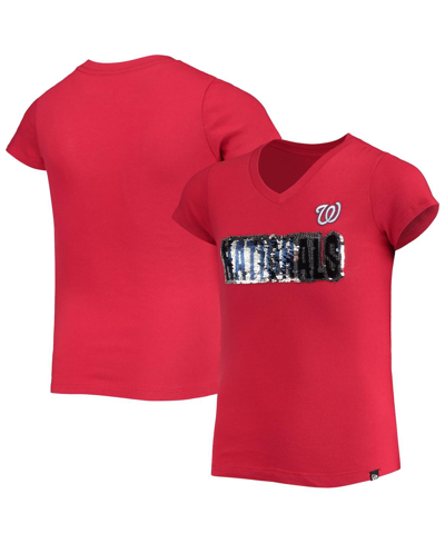 New Era Girls Youth  Red Washington Nationals Flip Sequin Team T-shirt