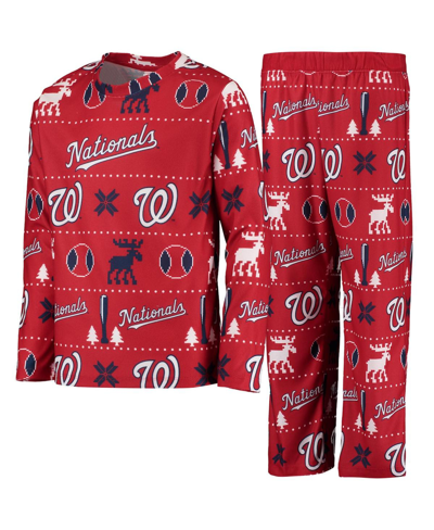 Outerstuff Youth Boys Red Washington Nationals Allover Print Long Sleeve Top And Pants Sleep Set