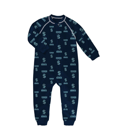 Outerstuff Toddler Boys And Girls Navy Seattle Kraken Team Print Raglan Full-zip Jumper Pajamas In Deep Sea Blue