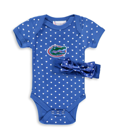 Two Feet Ahead Girls Newborn And Infant Royal Florida Gators Hearts Bodysuit And Headband Set